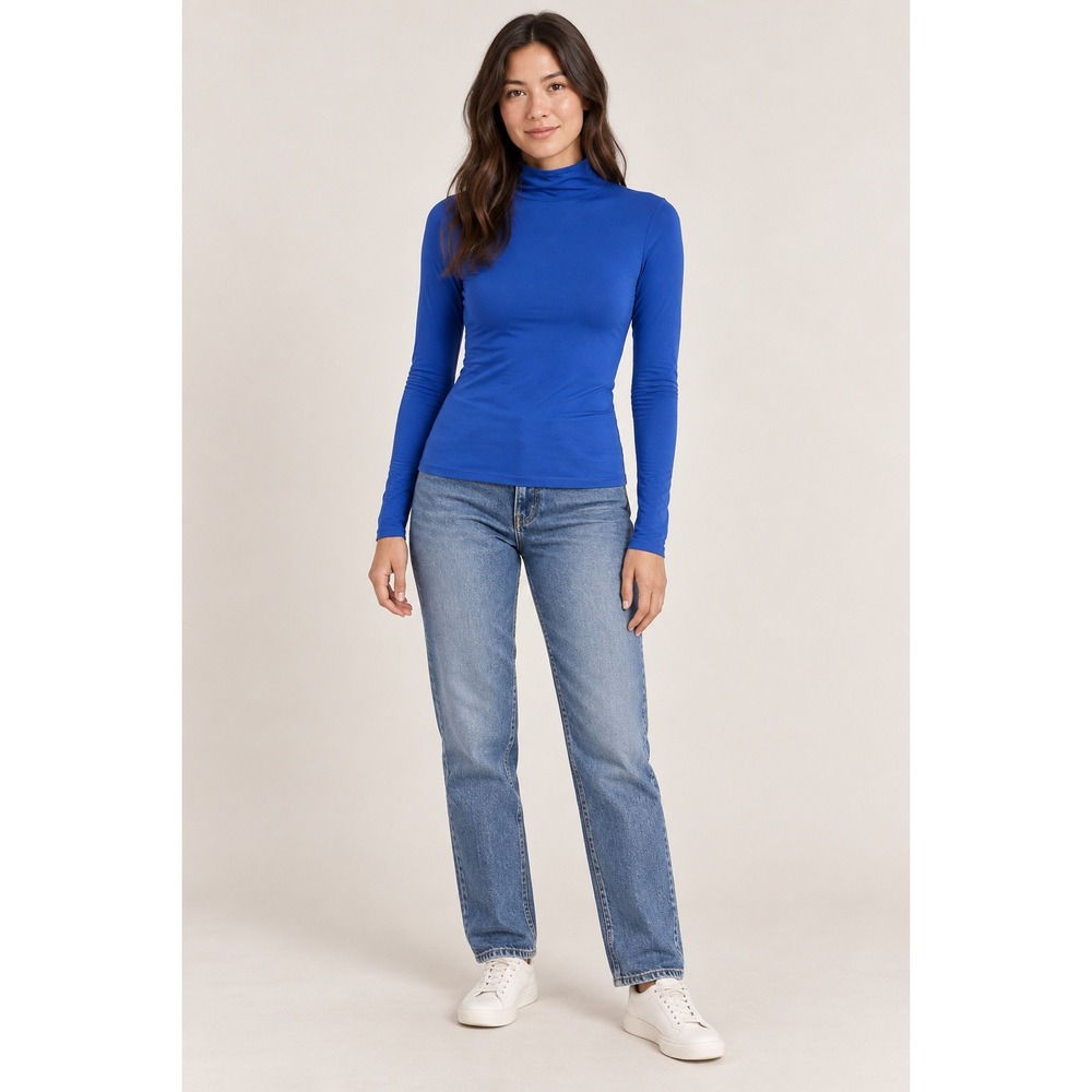 SKIMS Fits Everybody Long Sleeve Mock Neck Bodysuit Royal Blue Size Medium